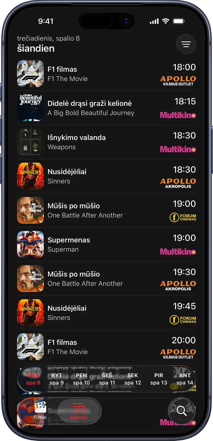 Programėlės ekrano vaizdas telefone